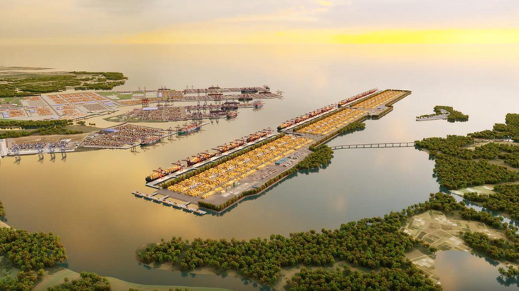 Đề xuất bổ sung cảng trung chuyển quốc tế Cần Giờ vào quy hoạch - Ảnh 1. Phối cảnh siêu cảng trung chuyển quốc tế Cần Giờ với mức đầu tư hơn 5,45 tỉ USD - Nguồn: Porcoast